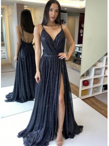Long Navy Blue Sequin Tulle Prom Dress Formal Evening Gowns 901316 Long Navy Blue Sequin Tulle Prom Dress Formal Evening Gowns 901316