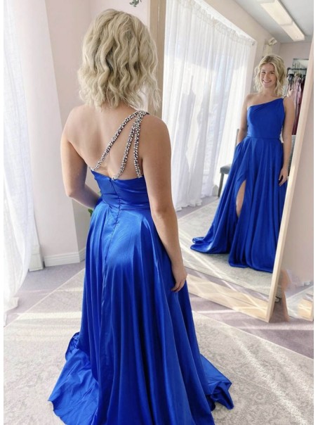 Long Royal Blue One Shoulder Prom Dress Formal Evening Gowns 901318