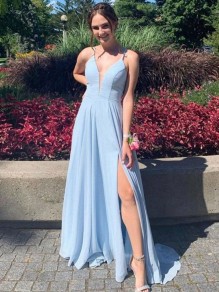 Long Blue Spaghetti Straps Prom Dress Formal Evening Gowns 901319 Long Blue Spaghetti Straps Prom Dress Formal Evening Gowns 901319