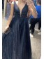 A-Line Long Navy Blue Sparkle Prom Dress Formal Evening Gowns 901322