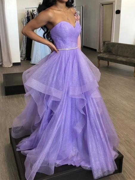 A-Line Lavender Sparkle Tulle Prom Dress Formal Evening Gowns 901328