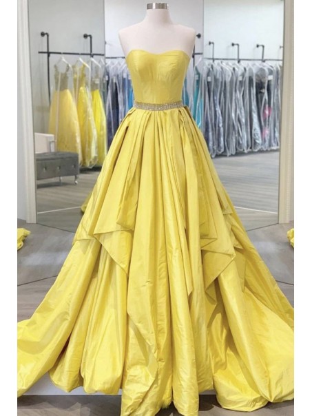 A-Line Long Yellow Strapless Prom Dress Formal Evening Gowns 901329