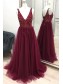 A-Line Lace and Tulle V Neck Prom Dress Formal Evening Gowns 901340