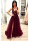 A-Line Lace and Tulle V Neck Prom Dress Formal Evening Gowns 901340