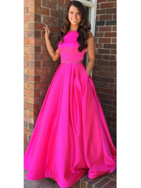 A-Line Long Satin Prom Dress Formal Evening Gowns 901350