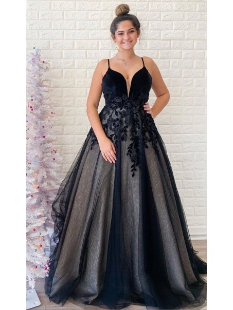 A-Line Tulle and Lace Long Prom Dress Formal Evening Gowns 901351