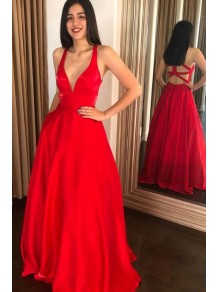 A-Line Long Red V Neck Prom Dress Formal Evening Gowns 901353 A-Line Long Red V Neck Prom Dress Formal Evening Gowns 901353