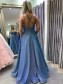 A-Line Long Blue V Neck Sparkle Prom Dress Formal Evening Gowns 901359