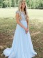 A-Line Long Blue Chiffon and Lace Prom Dress Formal Evening Gowns 901362