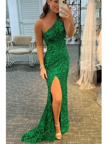 Mermaid One Shoulder Sparkle Prom Dresses Formal Evening Gowns 901365