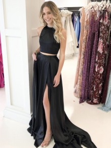 Long Black Two Pieces Prom Dress Formal Evening Gowns 901373