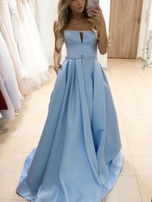 A-Line Long Blue Satin Prom Dress Formal Evening Gowns 901377 A-Line Long Blue Satin Prom Dress Formal Evening Gowns 901377