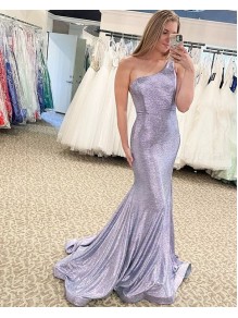 Elegant Mermaid One Shoulder Sparkle Long Prom Dress Formal Evening Gowns 901379
