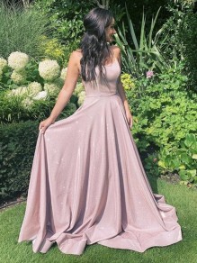 A-Line Spaghetti Straps Sparkle Prom Dress Formal Evening Gowns 901381