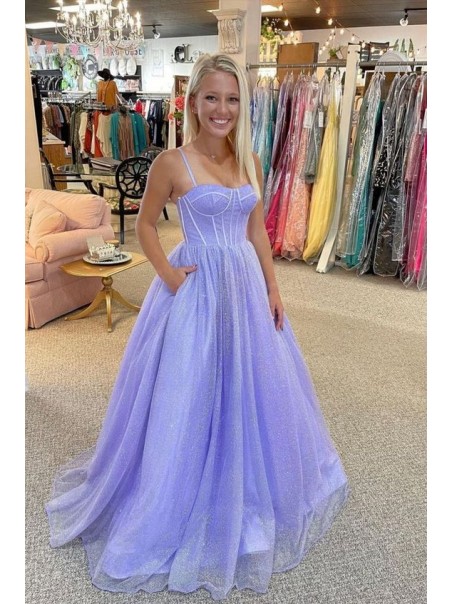 A-Line Spaghetti Straps Sparkle Prom Dress Formal Evening Gowns 901383 A-Line Spaghetti Straps Sparkle Prom Dress Formal Evening Gowns 901383
