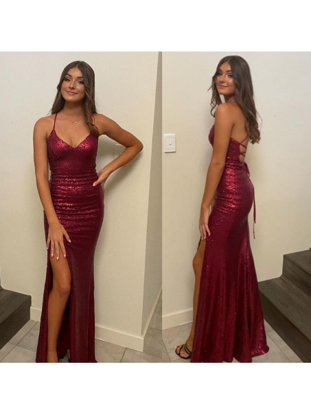 Elegant Spaghetti Straps Sequin Prom Dress Formal Evening Gowns 901397