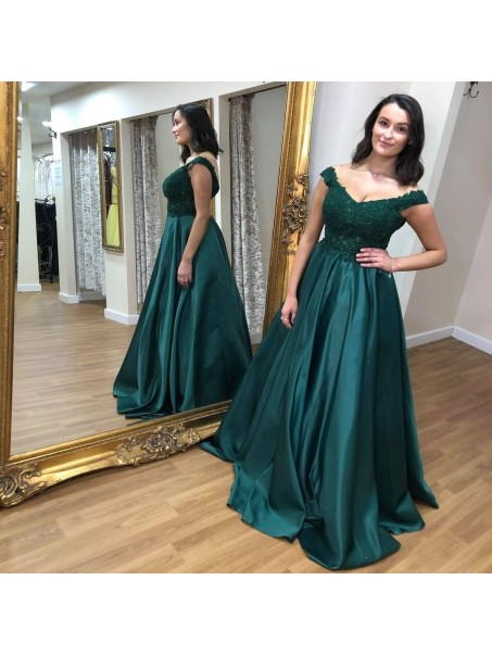 A-Line Lace and Satin Long Prom Dress Formal Evening Gowns 901398