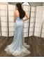 Long Blue Lace Spaghetti Straps Prom Dress Formal Evening Gowns 901400 Long Blue Lace Spaghetti Straps Prom Dress Formal Evening Gowns 901400