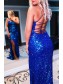 Elegant Spaghetti Straps Sequin Long Prom Dress Formal Evening Gowns 901406