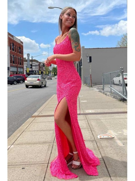 Elegant Spaghetti Straps Sequin Long Prom Dress Formal Evening Gowns 901406