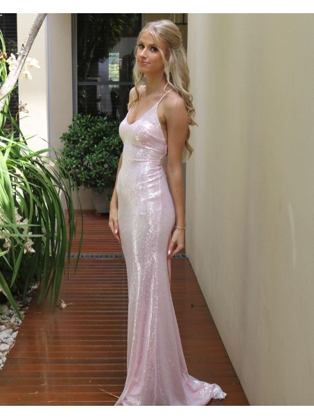 Long Pink Sparkle Sequin Prom Dress Formal Evening Gowns 901407