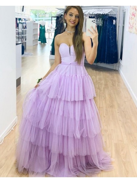 A-Line Sweetheart Long Tulle Prom Dress Formal Evening Gowns 901416