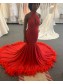 Long Red Mermaid Lace Prom Dress Formal Evening Gowns 901417