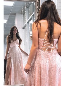 Long Pink Sequin Tulle Prom Dress Formal Evening Gowns 901421 Long Pink Sequin Tulle Prom Dress Formal Evening Gowns 901421