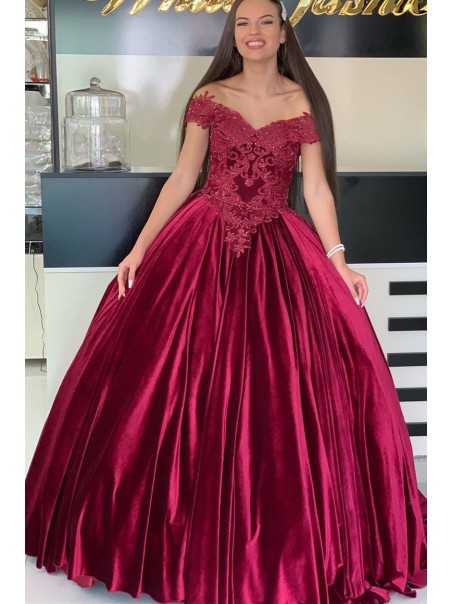 Long Lace Off the Shoulder Ball Gown Prom Dress Formal Evening Gowns 901422