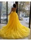 Long Yellow Spaghetti Straps Prom Dress Formal Evening Gowns 901424
