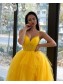 Long Yellow Spaghetti Straps Prom Dress Formal Evening Gowns 901424
