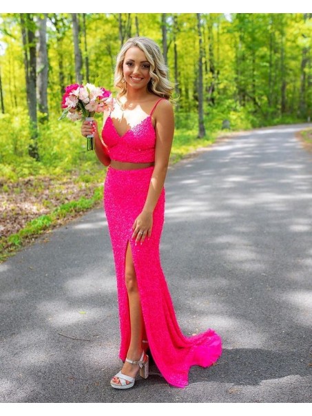 Elegant Two Pieces Sequin Prom Dress Formal Evening Gowns 901426