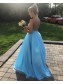 Long Blue Lace and Tulle Beaded Prom Dress Formal Evening Gowns 901429