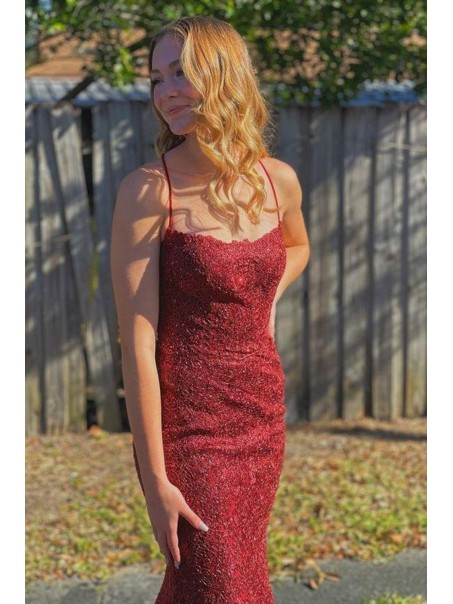 Mermaid Spaghetti Straps Lace Prom Dress Formal Evening Gowns 901433
