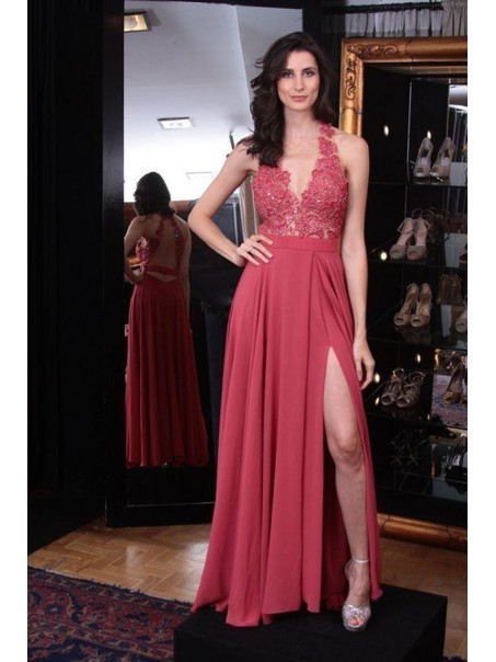 A-Line Beaded Chiffon and Lace Prom Dress Formal Evening Gowns 901437