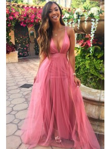 Long Tulle Deep V Neck Spaghetti Straps Prom Dress Formal Evening Gowns 901440 Long Tulle Deep V Neck Spaghetti Straps Prom Dress Formal Evening Gowns 901440
