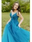 A-Line Lace Long Spaghetti Straps Prom Dress Formal Evening Gowns 901443