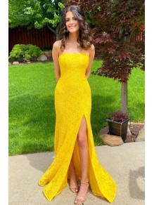 Long Yellow Lace Spaghetti Straps Prom Dress Formal Evening Gowns 901444 Long Yellow Lace Spaghetti Straps Prom Dress Formal Evening Gowns 901444