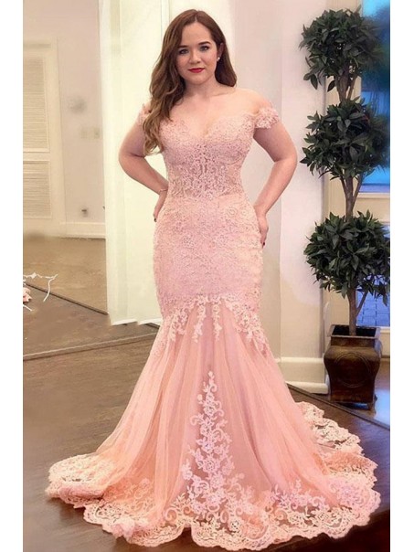 Long Pink Mermaid Lace Prom Dress Formal Evening Gowns 901445