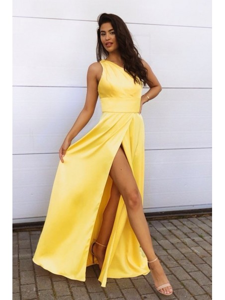 Long Yellow One Shoulder Prom Dress Formal Evening Gowns 901446