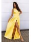 Long Yellow One Shoulder Prom Dress Formal Evening Gowns 901446