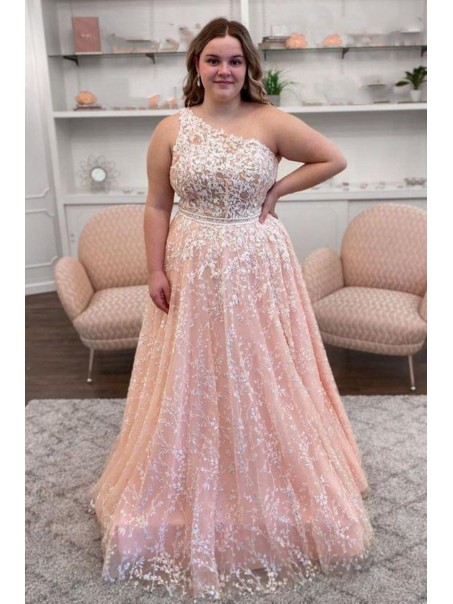 A-Line One Shoulder Lace Prom Dress Formal Evening Gowns 901451