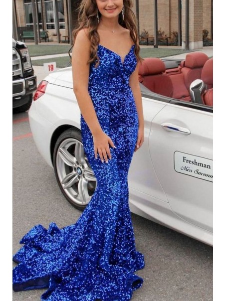 Long Royal Blue Sequin Prom Dress Formal Evening Gowns 901457