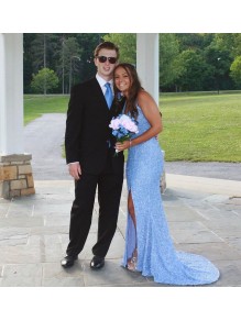 Long Blue Mermaid Sequin Prom Dress Formal Evening Gowns 901459
