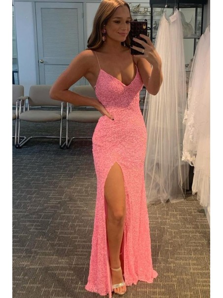 Long Sequin Spaghetti Straps Prom Dress Formal Evening Gowns 901464