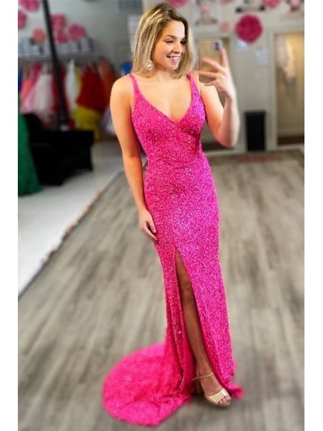 Long Sequin V Neck Prom Dress Formal Evening Gowns 901469