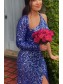 Long Royal Blue One Shoulder Sequin Prom Dress Formal Evening Gowns 901471