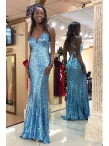 Long Blue Sequin Prom Dress Formal Evening Gowns 901475