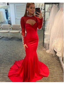 Long Red Mermaid Beaded Prom Dress Formal Evening Gowns 901476 Long Red Mermaid Beaded Prom Dress Formal Evening Gowns 901476