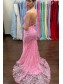 Long Pink Mermaid Lace Prom Dress Formal Evening Gowns 901482 Long Pink Mermaid Lace Prom Dress Formal Evening Gowns 901482